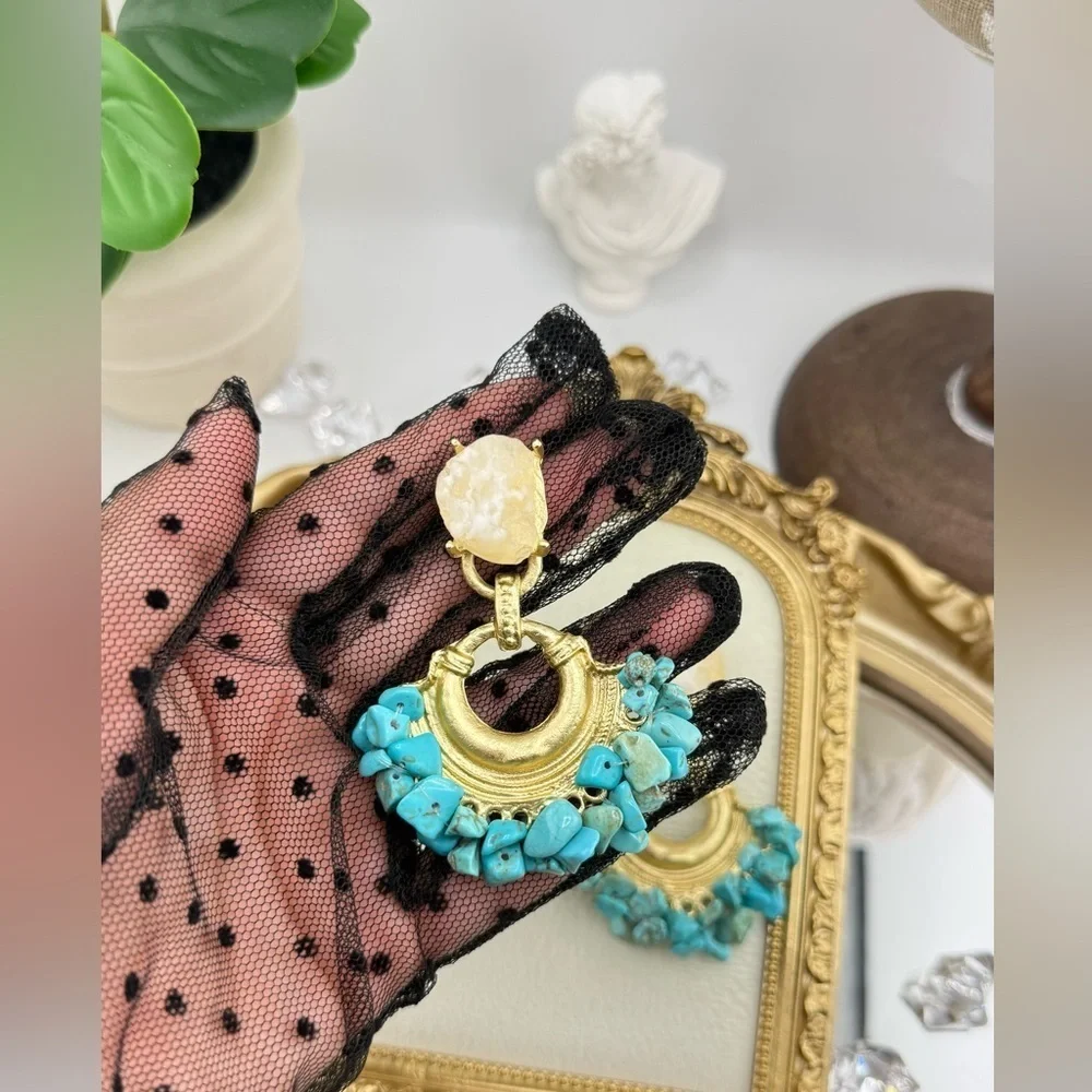 Statement Turquoise & Gold Drop Earrings | Boho Chic Bold Style